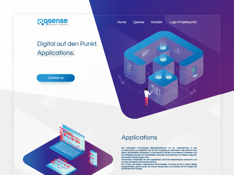 Qsense homepage design homepage isometric isometric illustration software company