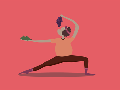 Autumn Yoga character exercise fruits graphic illustration pink vector yoga