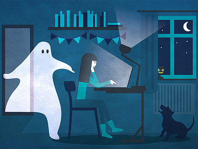 Halloween working night character character design drawing flat grpahic halloween illustration illustrator vector