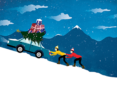 Christmas rush car characters christmas graphic illustration shopping vector vector illustration winter