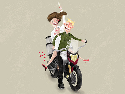 Lovebirds on a motorbike