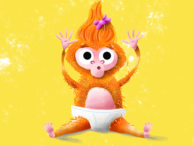 Baby Monkey baby diaper girl hooray illustration jungle monkey newborn orangutan