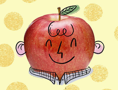 Mr. Apple character children doodle face happy illustration