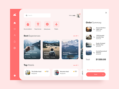 Travel Dashboard UI cards dashboard design filters hotel hotel app minimal pink product page table travel ui uiux web website