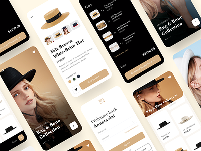 Fashion Mobile App UI app beauty cart checkout design fashion app fashion design fasion hats mobile product product page sign up signup ui ux