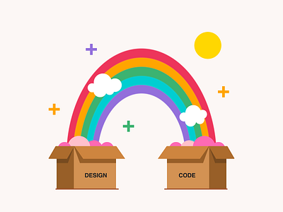 Single div CSS design/code magic #divtober box cardboard clouds code collaboration css design developers illustration rainbow shipping sparkles sun