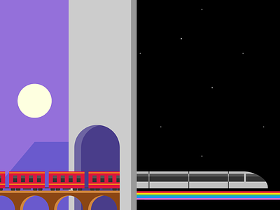 Single div CSS train #divtober bridge code css illustration rainbow space surreal surrealism train tunnel