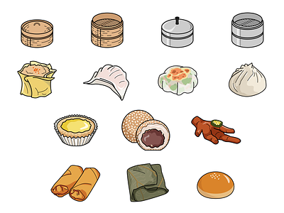 Dim Sum icon set chicken feet chinese dim sum dumplings food icons illustration