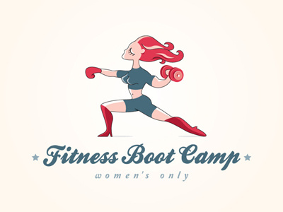 Women's Only Fitness Boot Camp cute funny girl gym sport cartoon martial arts fitness camp women logo
