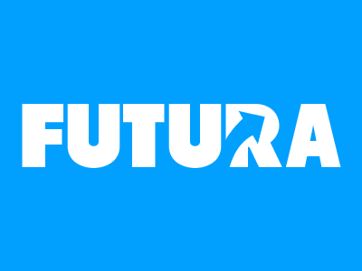 Futura Logo arrow blue bold brand club down futura left logo right up white