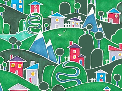 Happytown backdrop calm copic green illustration marker pen town