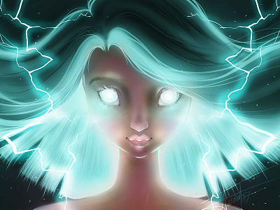 Stricken blue character drawing electricity glow illustration photoshop portrait sketch