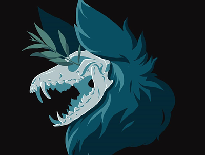 G R O W blue character creepy design drawing illustration plant skull wolf