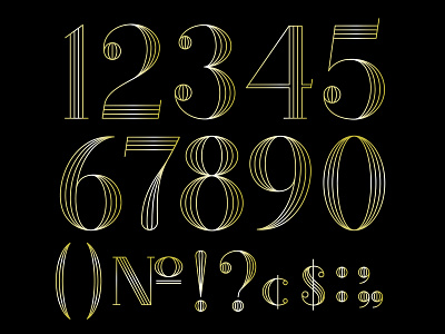 Numbers gold numbers numeral set thin typography