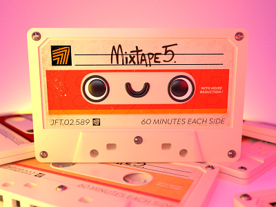 Let's dance! 🎶 3d c4d cassette character cinema4d cute design face illustration k7 mixtape modeling orange pictoplasma pink record retro vintage