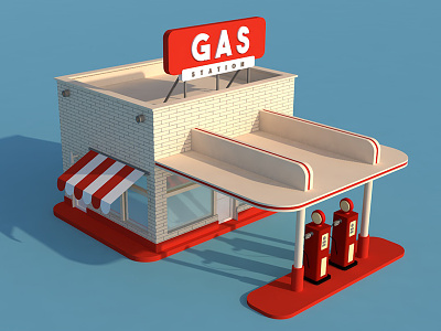Gas station 3d blue c4d flat gas red render station