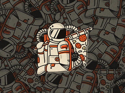 Pizzastronaut astronaut design fun graphic illustrator orange pizza sticker vintage