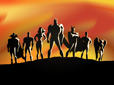 Justice League - The animated series poster batman dccomics flash gradient greenlantern hawkgirl justiceleague martianmanhunter minimal silhouette superman wonderwoman