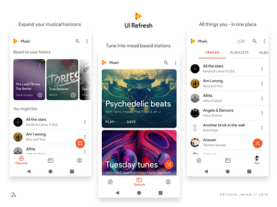 Google Play Music - UI refresh - Material 2.0 android google material materialdesign music play playmusic. orange refresh streaming ui ux