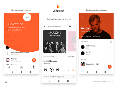 Google Play Music - UI refresh - Material 2.0 - {II} android google material materialdesign music orange play playmusic refresh streaming ui ux