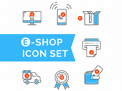 e-shop icon set box delivery desktop icon office phone shop wallet