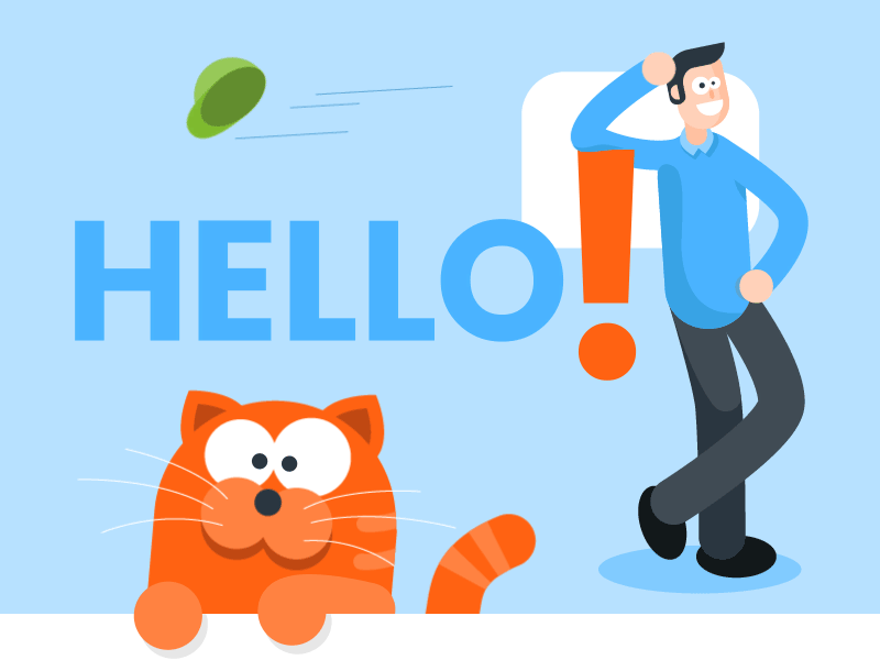 Casual Guy and Benjamin the Cat after effects animation cap cat gif guy hello illustration illustrator look man