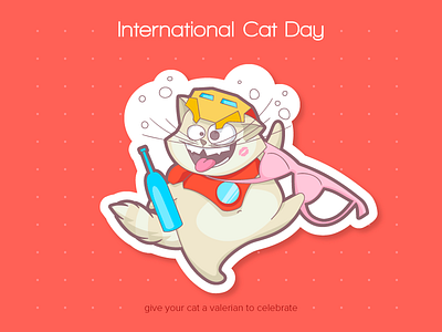 Happy International Cat Day cat drink illustration iron man marvel party sticker