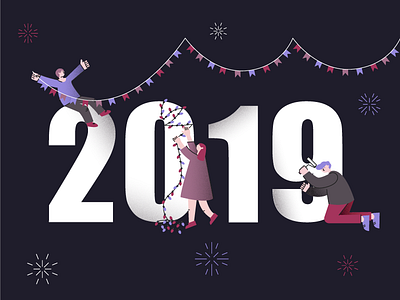 Preparing for the New Year 2019 celebrate celebration decorate decoration garland happy happy new year illustration new year noise people preparing