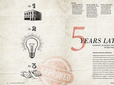 5 Years Later - Magazine Feature in ACC Magazine - May feature magazine patents spread woodcut
