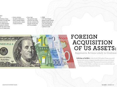 Foreign Acquisition feature - ACC Docket November - 2018 article business design feature lawyer magazine spread