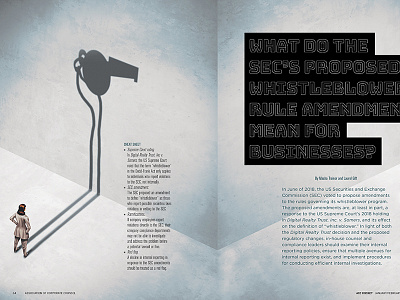 Whistleblower Article for ACC Docket Jan-Feb 2019 illustration magazine magazine ad spread typography