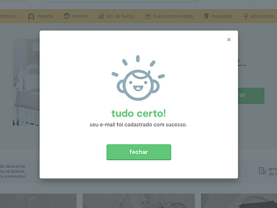 Mensagem de sucesso! cadastro de e mail ecommerce mensagem modal sucesso