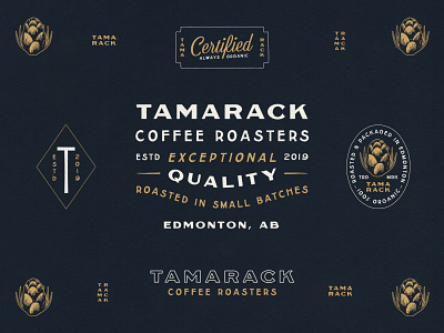 Tamarack Coffee Roasters badge blue branding design gold lockup logo nature typography