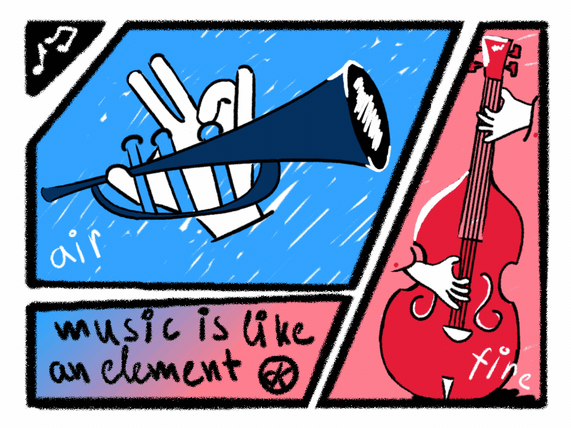 With love for music:) animation band bebop chords comics contrabass gamma hands harmony illustration jazz musical instruments musician note orchestra playing rhythm sound string trumpet