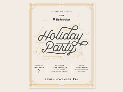 2017 Holiday Party Invite art deco flourishes holiday holiday party invitation invite lines typography