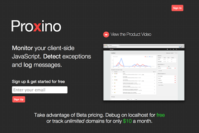 Proxino Landing Page call to action dashboard javascript landing page