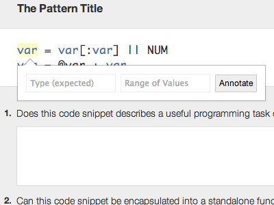Code Snippet Annotation Interface v.1 annotation code snippets ide popover