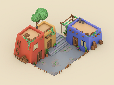Colourful Houses 3d 3dmodeling architecture clay colourful cosy cute isometric maya paradise