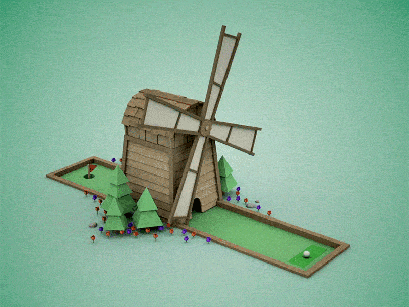 Putt-Putt Windmill 3d animation design flowers gif golf graphic loop lowpoly maya render windmill