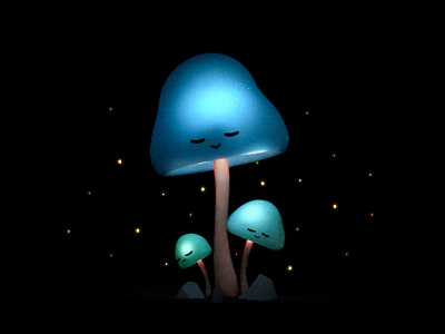 Sleepy Shrooms 3d art character cute glow magical maya mushrooms nature night