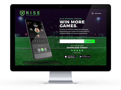 RISE App Landing Page elite rise soccer sports training uiux design