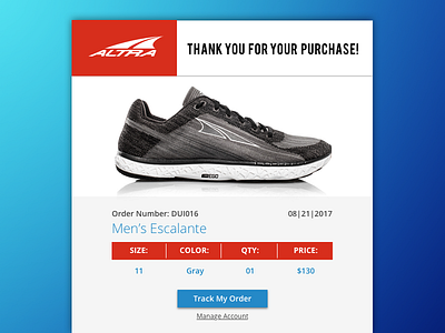 Daily UI 017 Email Receipt altra shoes daily ui 017 email receipt running uiux design