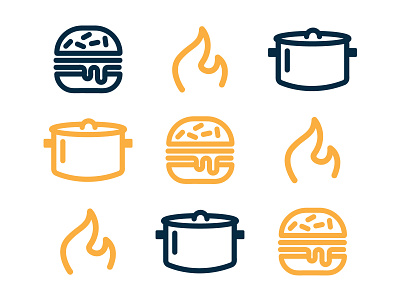 Charlotte's Kitchen Icons branding burger chicken design fire food food truck icon icons illustration kitchen logo pot vector