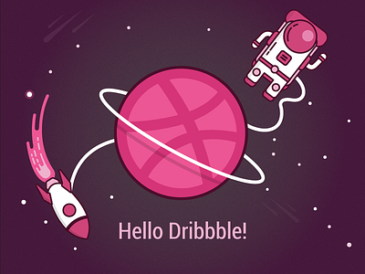 Hello Dribbble alex andronicos astronaut debut rocket space