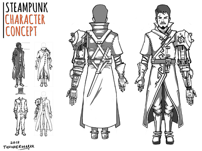 Steampunk Pro character concept digital lineart process project protagonist rough sheet steampunk