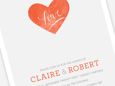 Heart On Our Sleeves hand lettering heart love minted wedding invitation