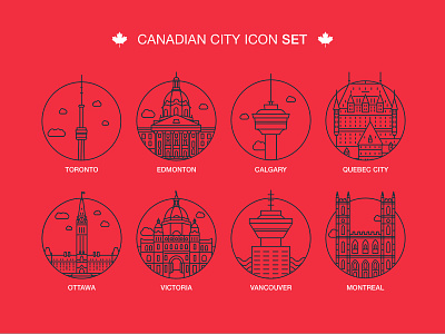 Canadian City Icon Set canada city drawing icon illustration set vector