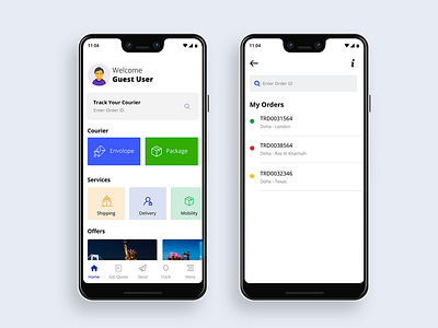 Courier Booking App andriod app android daily ui dashboard ui ios app design mobile app design mobileapp search box search listing ui ui ux user ux ui design