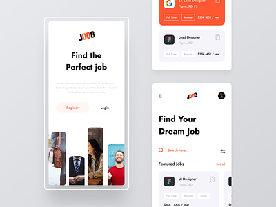 Find The Perfect Job 2022 ui android app apps apps design best ui branding design find find job jaydip ui job app joob new ui orange perfect job tranding ui ui uiux ux
