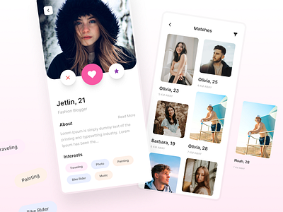 Dating App UI android app apps apps design branding date date ui dating dating app dating ui design details screen match matches new dating app profile profile details ui uiux ux